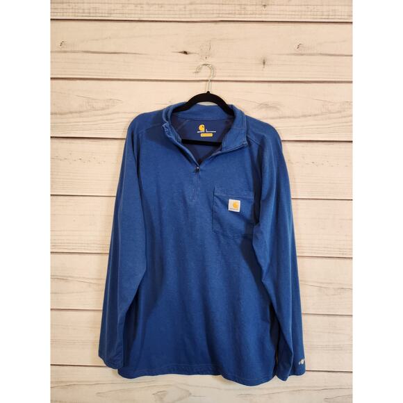Carhartt Men's Blue Solid Relaxed Fit Quarter Zip Long Sleeve T-Shirt Size Large - Picture 1 of 6